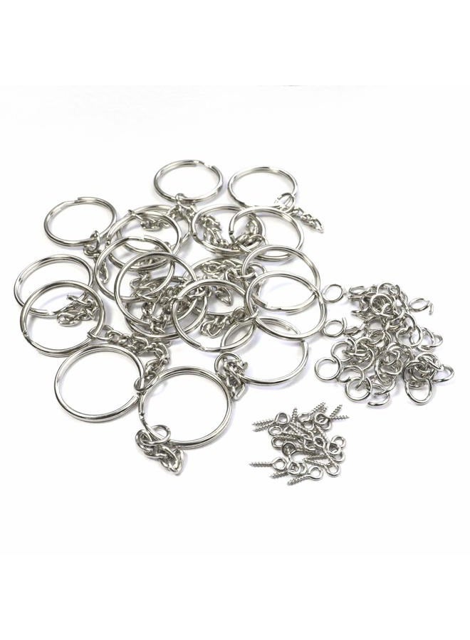 Millennial Essentials Split Key Ring with Chain, Open Jump Ring and Screw Eye Pins 1 Inch Key Chain Nickel Plated Silver 120pcs Bulk for Crafts - Image 5