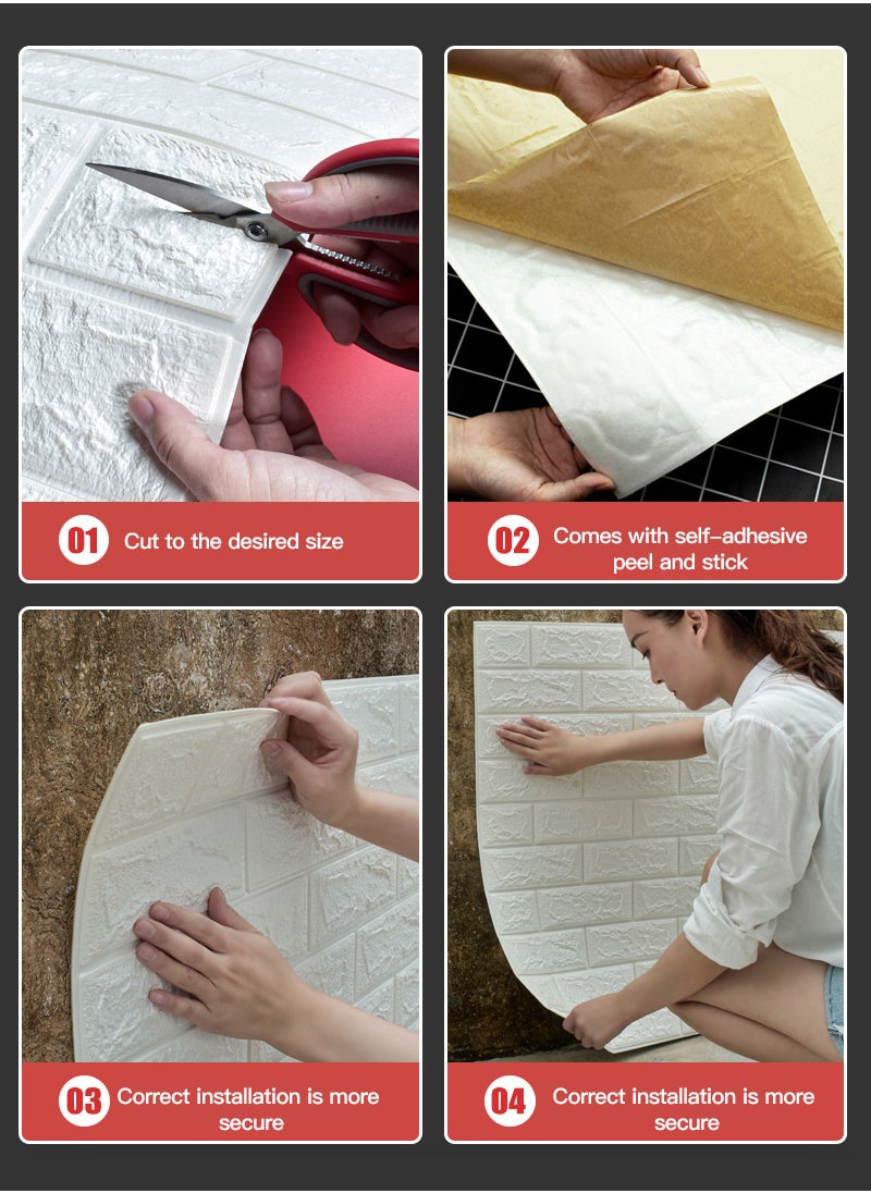 Sharpdo - 10-Piece 3D Foam Bricks Wallpaper Set White - Image 1