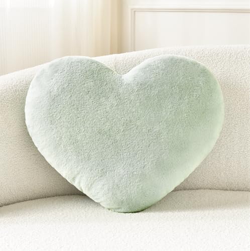 Petrella Heart Pillow Cute Fuzzy Pillows Throw Pillows for Bed Livingroom Home Decor Cushion Decorative Aesthetic Preppy Pillows Green,Small 13"x10" - Image 1