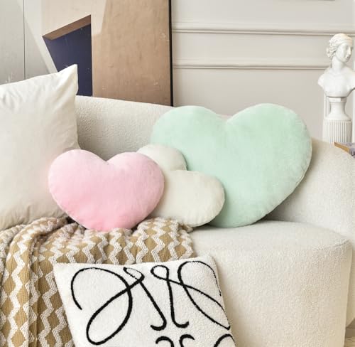 Petrella Heart Pillow Cute Fuzzy Pillows Throw Pillows for Bed Livingroom Home Decor Cushion Decorative Aesthetic Preppy Pillows Green,Small 13"x10" - Image 3