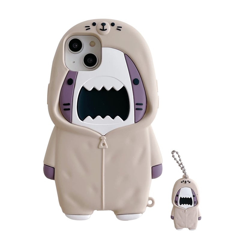QoKcoahn Case for iPhone 13,Cute 3D Kawaii Phone Cases Funny Sweater Shark Cartoon Cover with Keychain Soft Silicone Gel Drop Protection Case Women Girls for iPhone 13 - Image 1