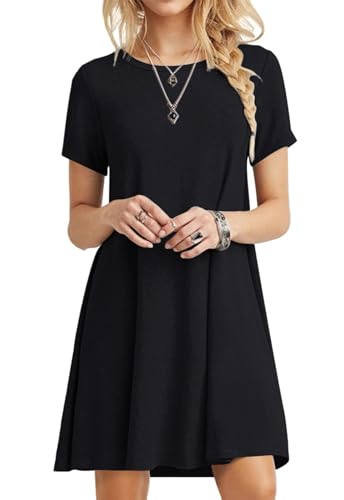 POPYOUNG Plus Size Women's T Shirt Summer Dress Short Sleeve Casual Swing Dress with Pockets Loose Fit Dress 3XL, Black - Image 1