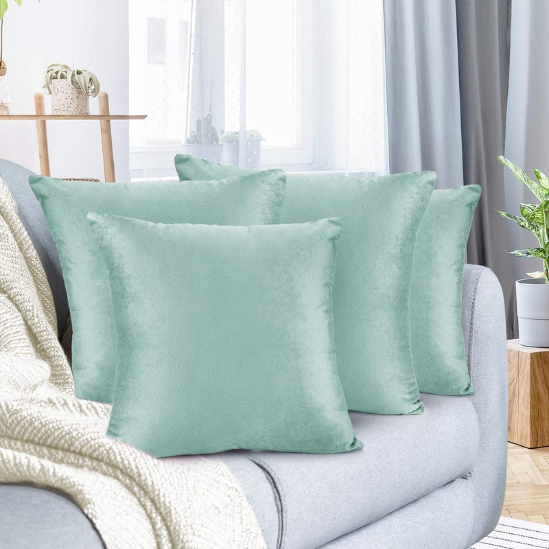 Nestl Nestl Throw Pillow Covers  Cozy Velvet Decorative Outdoor Pillow Covers 16x16 Inches  Soft Solid Cushion Covers for Sofa  Bed and Car  Set of 4 - Mint  - Image 1