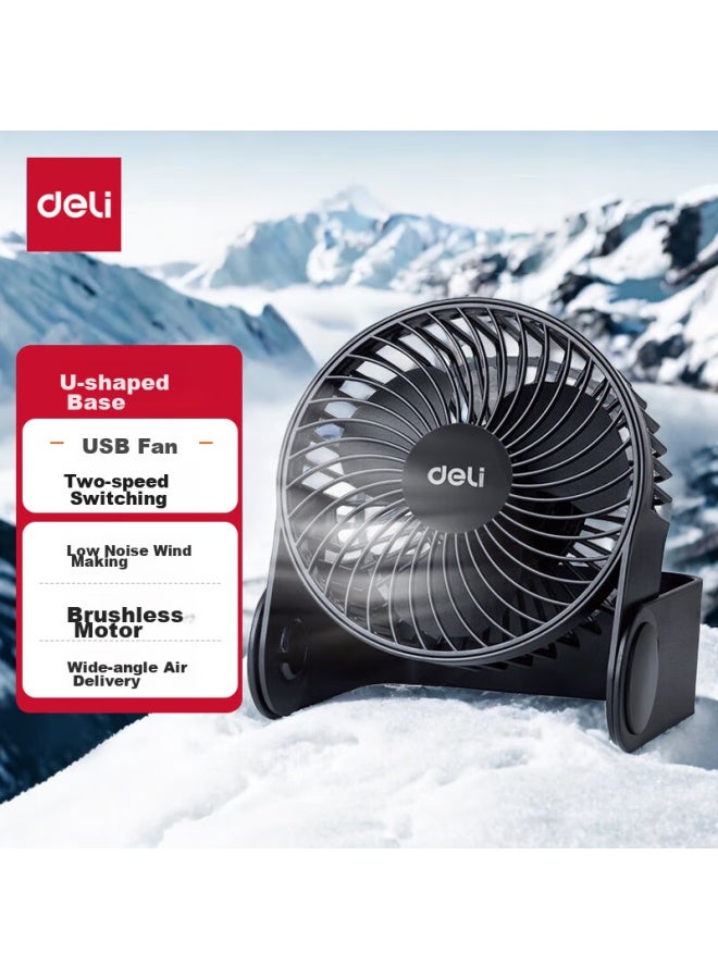 Deli Usb Desktop Fan, Two-speed Mini Quiet Fan For Home, Bedroom, Office, Desktop, Student Dorm, Small Fan, U-shaped Base Small Table Fan/electric Fan, Black - Image 1