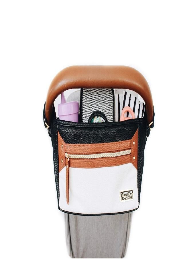 Itzy Ritzy - Itzy Ritzy Adjustable Stroller Caddy / Organizer Featuring Two Built-in Front Zippered Pocket and Adjustable Straps to Fit Nearly Any Stroller, Coffee and Cream - Image 1