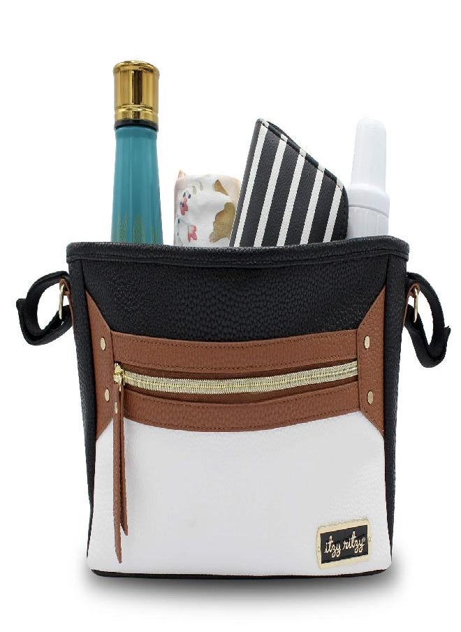 Itzy Ritzy - Itzy Ritzy Adjustable Stroller Caddy / Organizer Featuring Two Built-in Front Zippered Pocket and Adjustable Straps to Fit Nearly Any Stroller, Coffee and Cream - Image 1