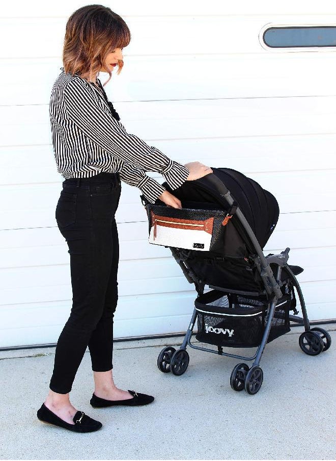 Itzy Ritzy - Itzy Ritzy Adjustable Stroller Caddy / Organizer Featuring Two Built-in Front Zippered Pocket and Adjustable Straps to Fit Nearly Any Stroller, Coffee and Cream - Image 1