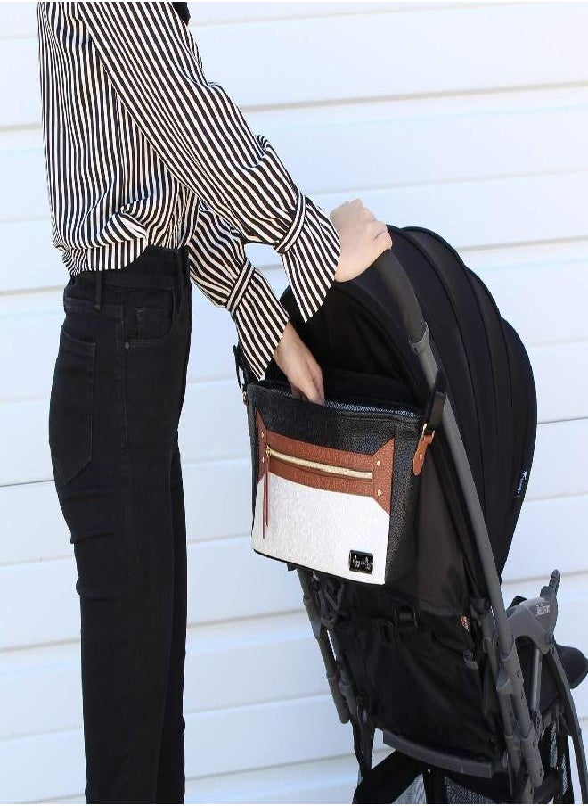 Itzy Ritzy - Itzy Ritzy Adjustable Stroller Caddy / Organizer Featuring Two Built-in Front Zippered Pocket and Adjustable Straps to Fit Nearly Any Stroller, Coffee and Cream - Image 1