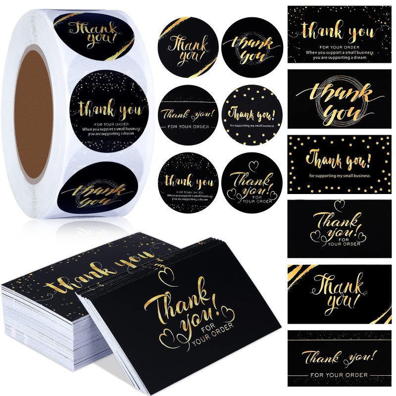 Tenare 1120 Pcs Thank You Cards and Stickers Set, Include 120 Business Card 1000 Roll Labels Thank You for Supporting My Small Business Stickers Package Insert(Fresh Style) - Image 1