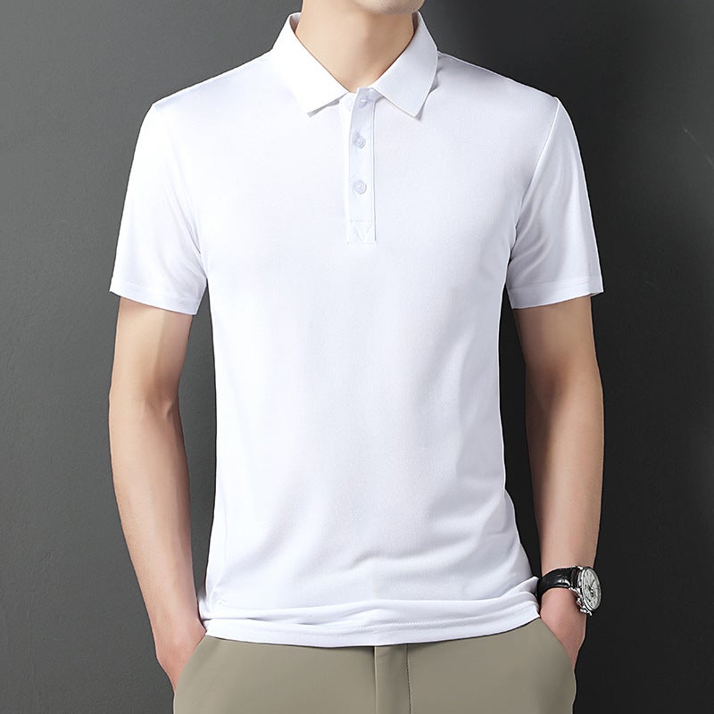 POLO shirt short-sleeved mens shirt young and middle-aged spring thin casual high-end lapel solid color blended ice silk mens hair generation Sky Blue - Image 1