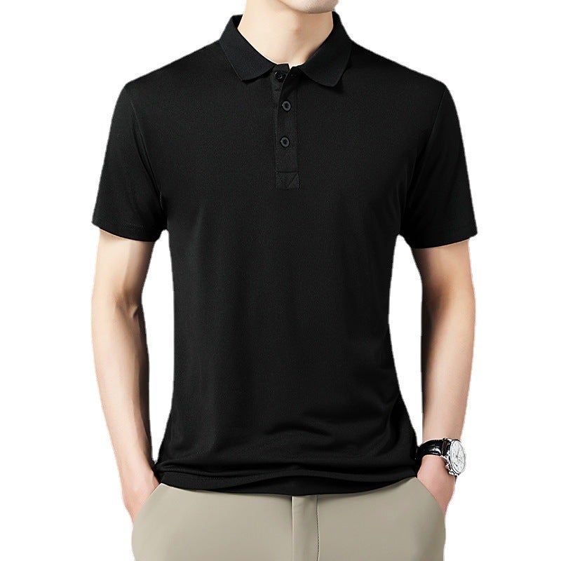 POLO shirt short-sleeved mens shirt young and middle-aged spring thin casual high-end lapel solid color blended ice silk mens hair generation Sky Blue - Image 5