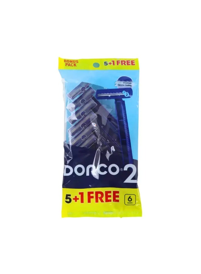 DORCO Dorco 2 Twin-Edge Disposable Shaver with Non-Slip Handle for Men – 6 Pack - Image 1
