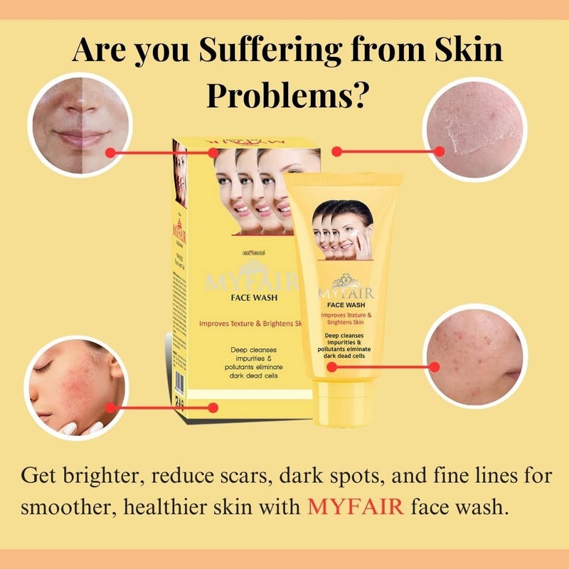 MYFAIR Fairness Facewash Dark Dead Cell Removal Deep Cleansing & Brightening Removes Dirt, Oil & Impurities Gentle & Hydrating formula Facewash for All Skin Types (60gm) - Pack of 01 - Image 2