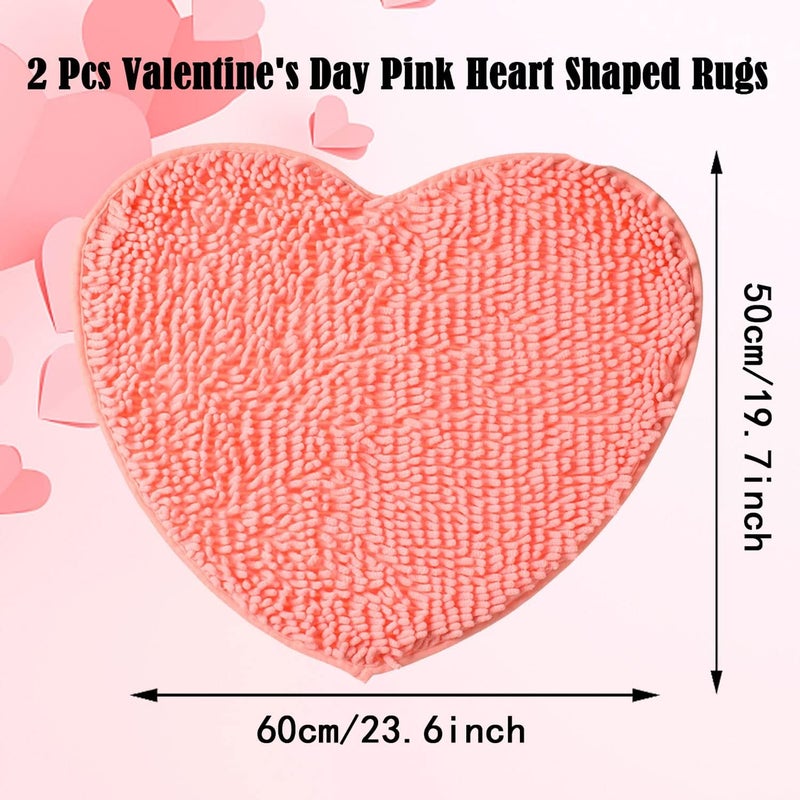AWIZOM 2 Pack Valentines Day Heart Rug Valentine Heart Shaped Door Mat Pink Bathroom Heart Mat Soft Fluffy Heart Area Rug for Home Living Room Bedroom Kitchen Decor20 x 24 Inches Pink - Image 2