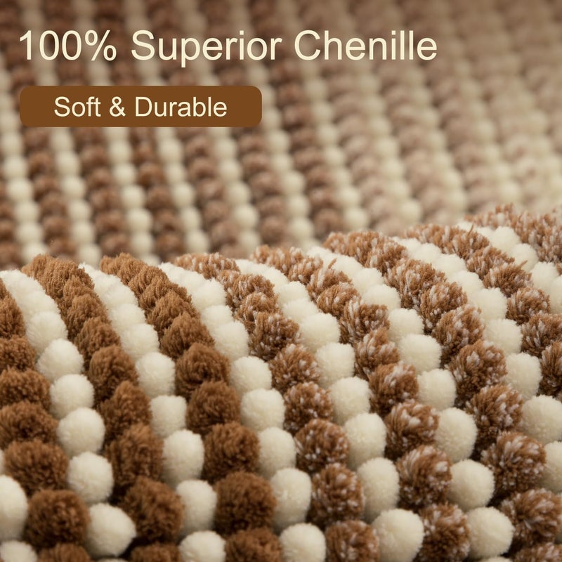 BSICPRO Large Bathroom Rugs  Bath Mat Rug for Bathroom Non Slip 20 x 47 Inches Water Absorbent Chenille Bathroom Floor Mats Machine Washable (Coconut Brown and Cream) - Image 1