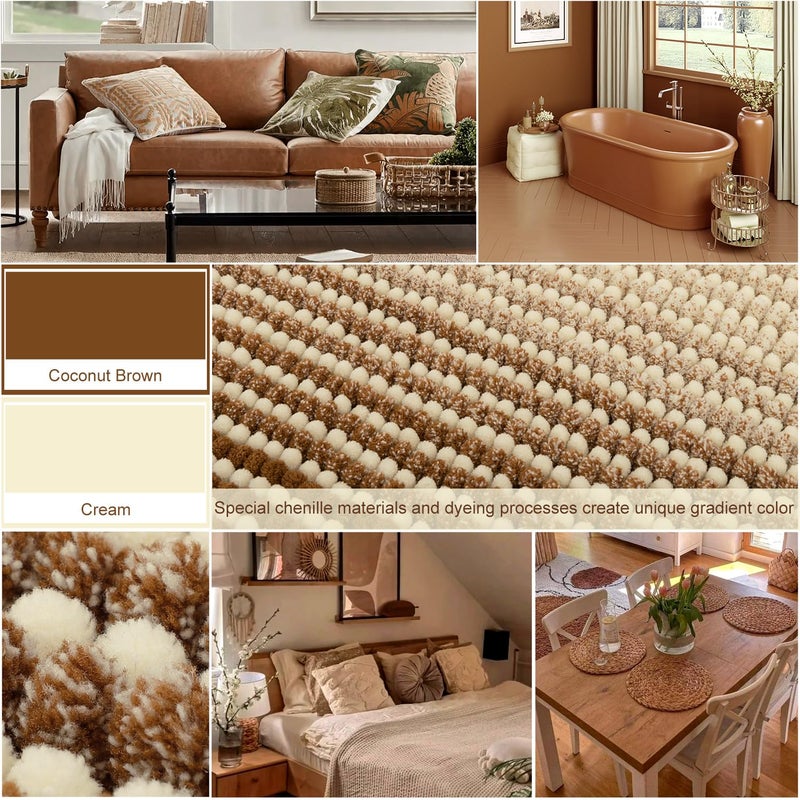 BSICPRO Large Bathroom Rugs  Bath Mat Rug for Bathroom Non Slip 20 x 47 Inches Water Absorbent Chenille Bathroom Floor Mats Machine Washable (Coconut Brown and Cream) - Image 4