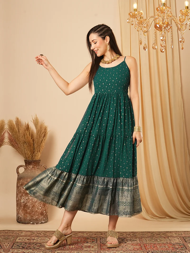 globus Women Ethnic Printed Fit & Flare Maxi Ethnic Dress