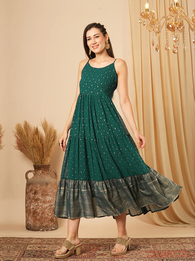 globus Women Ethnic Printed Fit & Flare Maxi Ethnic Dress