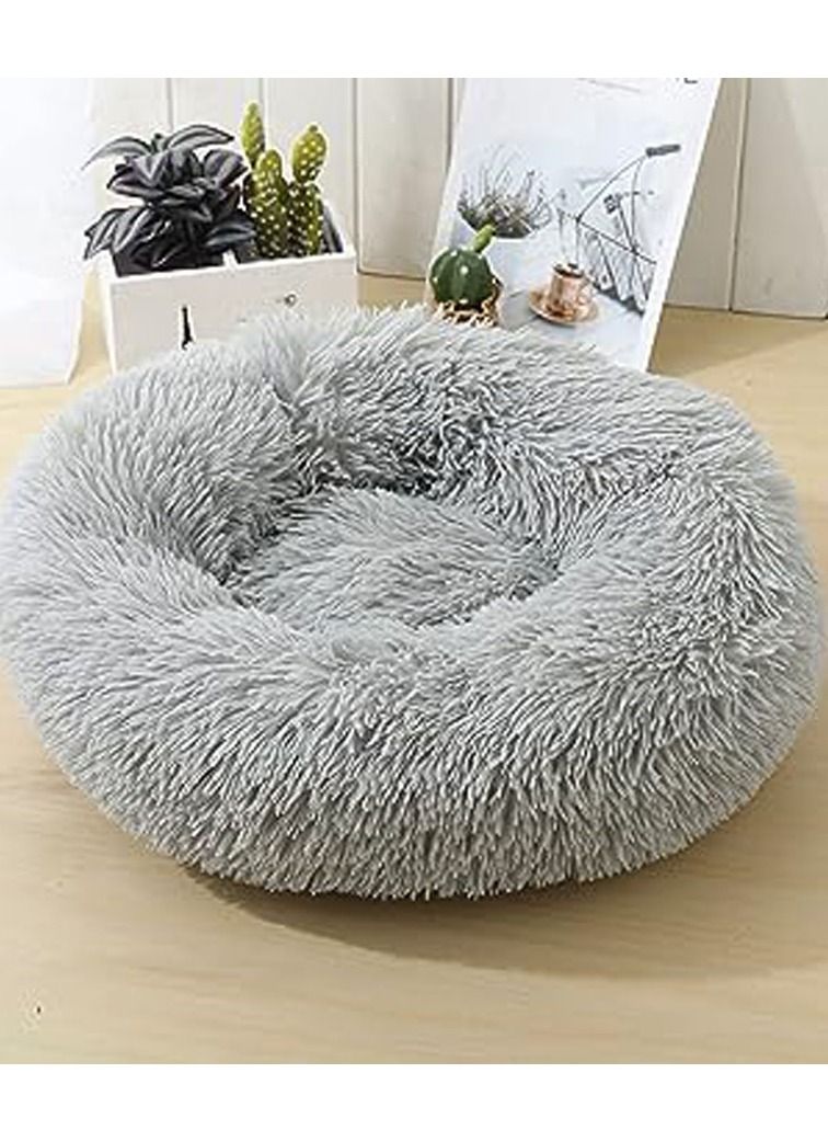 سرير دونات للحيوانات الأليفة ، وسادة دافئة ومريحة ، وسادة مستديرة مهدئة ، أفخم 4 سم ، قطر 50 سم - Image 2