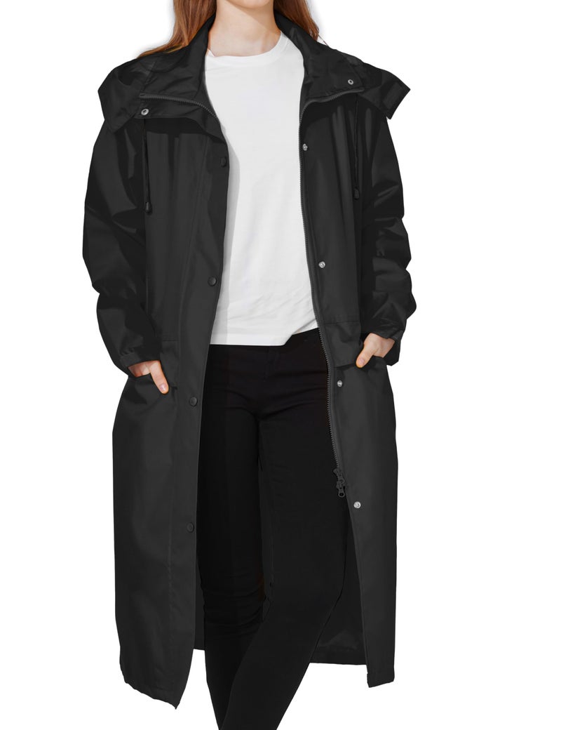 Ubon Women's Rain Coat Waterproof with Hood Long Raincoat Packable Rain Jacket Casual Windbreaker, Black, XX-Large - Image 2