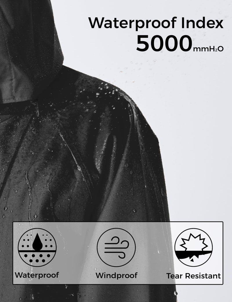 Ubon Women's Rain Coat Waterproof with Hood Long Raincoat Packable Rain Jacket Casual Windbreaker, Black, XX-Large - Image 5