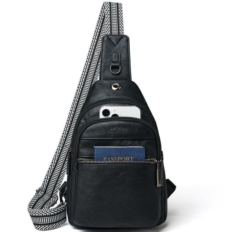 LATMAP 7L Sling Bag For Women Faux Leather Anti Theft Small Casual Daypack Backpack Fanny Pack Crossbody Chest Bags Purse Waterproof Black - Image 1