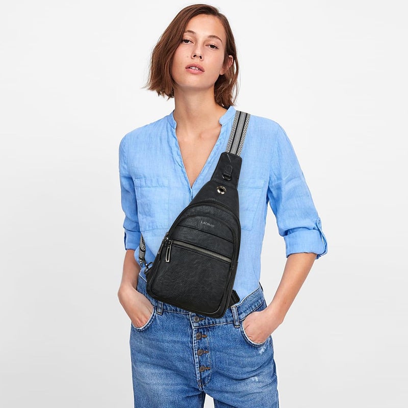 LATMAP 7L Sling Bag For Women Faux Leather Anti Theft Small Casual Daypack Backpack Fanny Pack Crossbody Chest Bags Purse Waterproof Black - Image 2