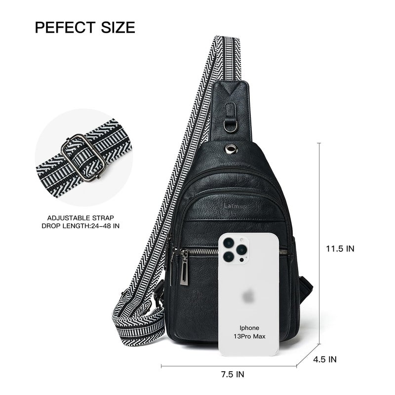 LATMAP 7L Sling Bag For Women Faux Leather Anti Theft Small Casual Daypack Backpack Fanny Pack Crossbody Chest Bags Purse Waterproof Black - Image 4