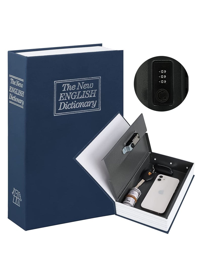 Rubik - Book Safe with Combination Lock, Home Dictionary Diversion Hidden Secret Metal Safe Box for Money Jewelry Passport (26.5 x 20 x 6.5cm) Navy Blue Large - Image 1
