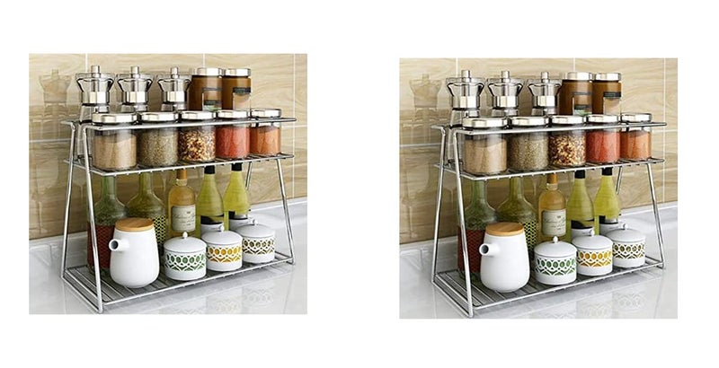 CR18 COLLECTION COMBO 2 PCS Multipurpose Spice Rack Stainless Steel 2 Layer Corner Storage Rack Shelf & Spice/Masala for Boxes-Utensils-Dishes-Plates for Kitchen (COMBO 2 PCS) SET OF 2 racks - Image 5