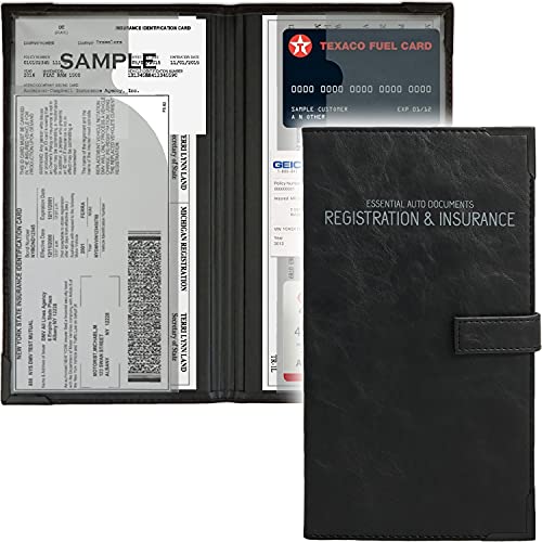 PlusXpres Auto Insurance and Registration Card Holder - Vehicle Glove Box Document Organizer - Car Essential Paperwork Holder for DMV, AAA, Contact Information Cards - Premium PU Leather Wallet Case - Black - Image 1