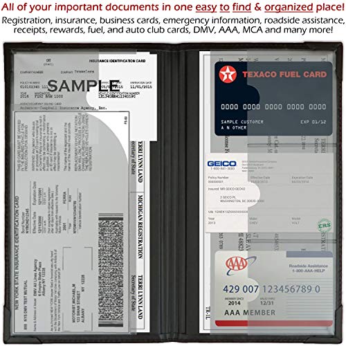 PlusXpres Auto Insurance and Registration Card Holder - Vehicle Glove Box Document Organizer - Car Essential Paperwork Holder for DMV, AAA, Contact Information Cards - Premium PU Leather Wallet Case - Black - Image 4