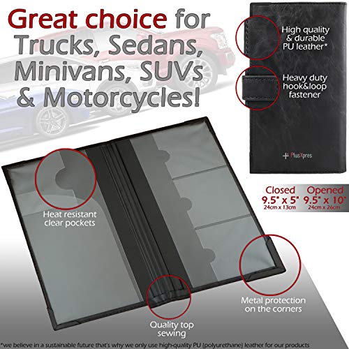 PlusXpres Auto Insurance and Registration Card Holder - Vehicle Glove Box Document Organizer - Car Essential Paperwork Holder for DMV, AAA, Contact Information Cards - Premium PU Leather Wallet Case - Black - Image 5