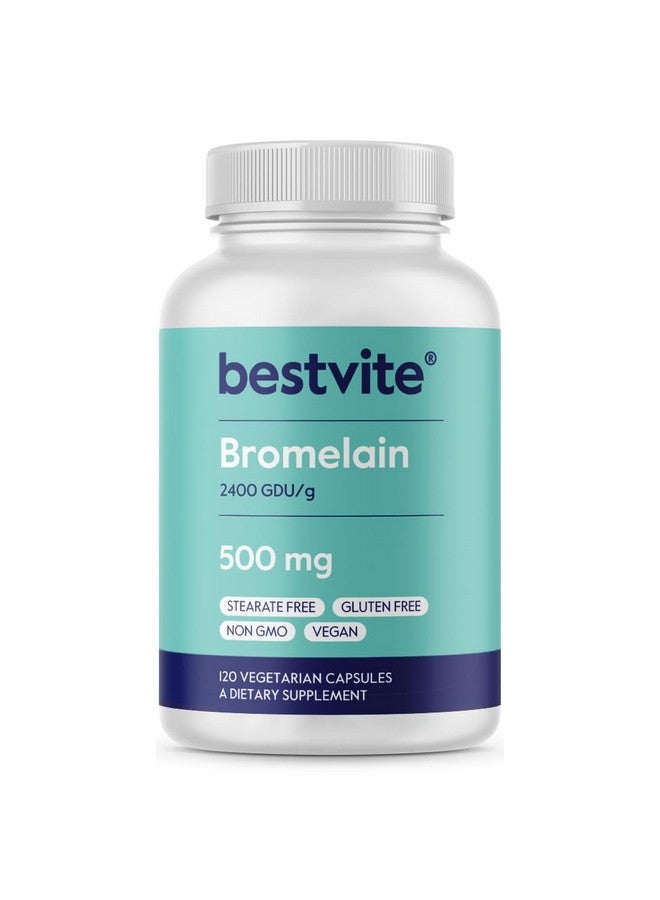 BESTVITE Bromelain 500mg (2400 GDU/Gram) (120 Vegetarian Capsules) - No Stearates - Vegan - No Gelatin - No Silica - Non GMO - Gluten Free - Image 1