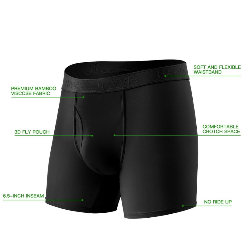 HAVVIS Men's Performance Underwear Boxer Briefs Soft Comfortable Bamboo Viscose Underwear for Men Multipack (L, Boxer Briefs : C05-6 Pack - Black) - Image 5
