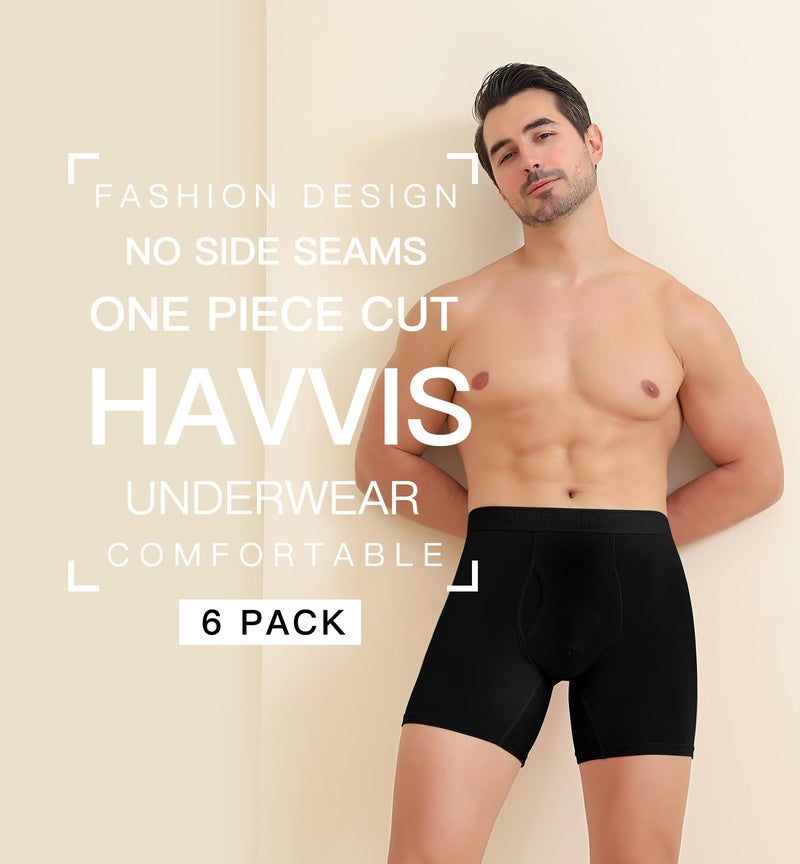 HAVVIS Men's Performance Underwear Boxer Briefs Soft Comfortable Bamboo Viscose Underwear for Men Multipack (L, Boxer Briefs : C05-6 Pack - Black) - Image 4