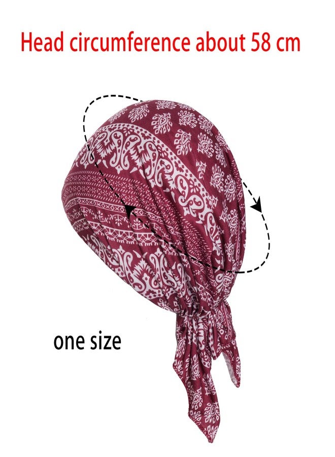Sucrain 4pcs Pre-Tied Chemo Head Scarf Beanie Covers Cap Head Scarves Sleep Turban Hat Women Bandana with Stretch Print Ruffle Blue - Image 2