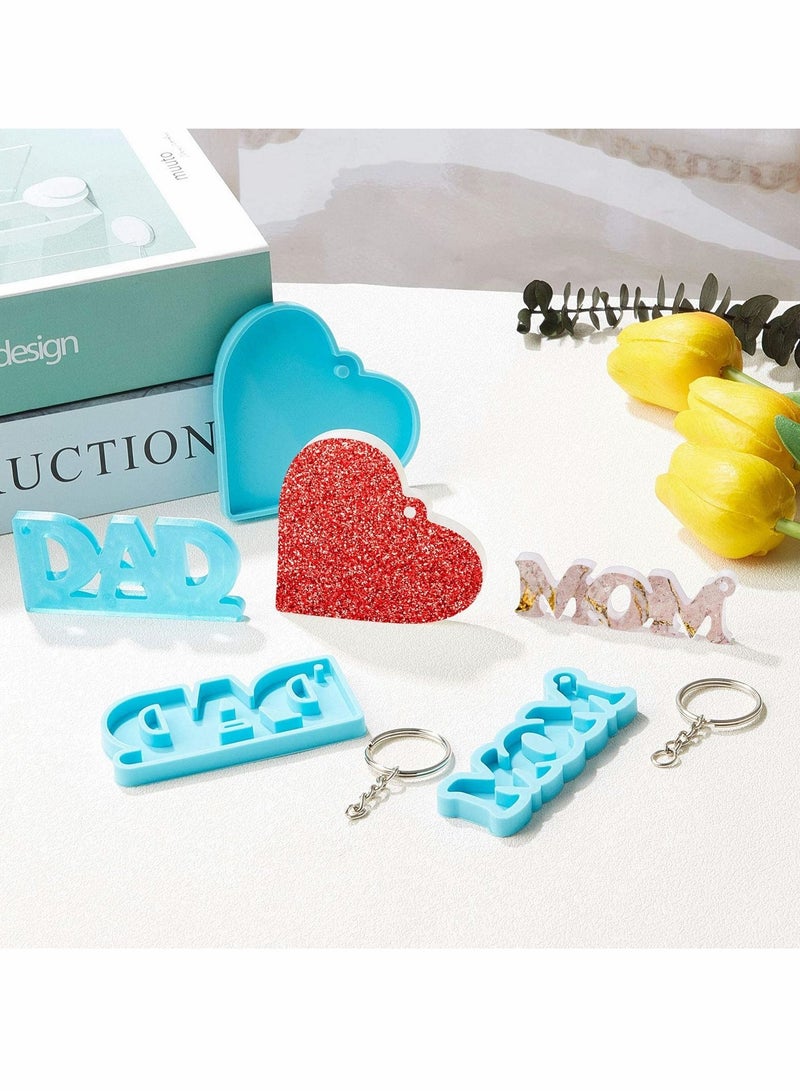 Excefore Mom Dad Keychain Resin Molds, 6 Pcs Silicone Mom Dad Letter Keychain Molds Heart Shape Keychain Pendant Mold with 10 Pieces Key Rings for DIY Keychain Jewelry Home Decorations Making Supplies - Image 4