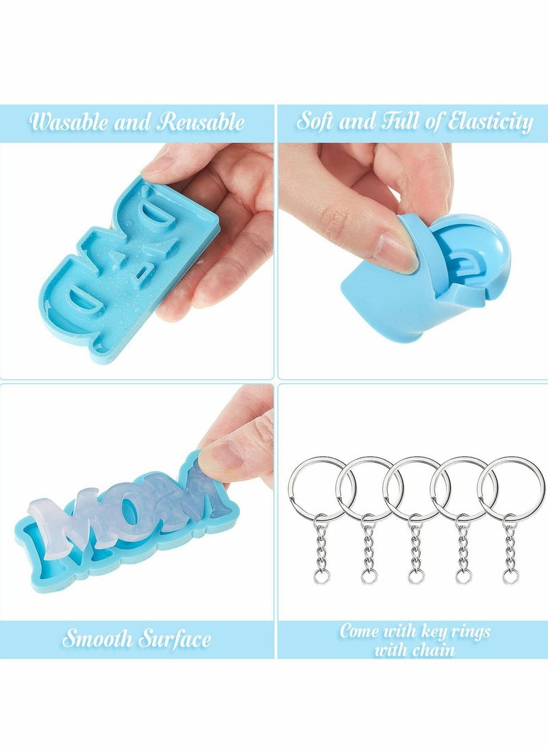 Excefore Mom Dad Keychain Resin Molds, 6 Pcs Silicone Mom Dad Letter Keychain Molds Heart Shape Keychain Pendant Mold with 10 Pieces Key Rings for DIY Keychain Jewelry Home Decorations Making Supplies - Image 3