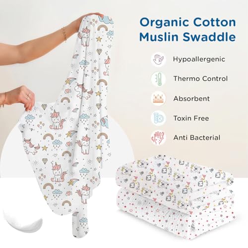 Mee Mee 100% Muslin Cotton Baby Swaddle Wrappers Set (PK-3)| Baby Towel| Soft, Quick-Drying & Highly Absorbent Blanket | Printed Mulmul Swaddle Cloth,Newborn Essentials (Multicolour, 120x100 cm) - Image 3