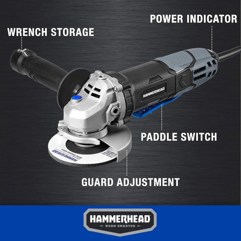 HAMMERHEAD 6-Amp 4-1/2 Inch Angle Grinder with 3 pcs Grinding Wheel – HAAG060 - Image 3