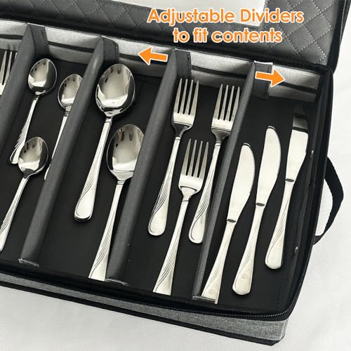 VERONLY 2 Pack Flatware Utensil Storage - Sturdy Silverware Storage Box with Dividers, 5 Compartment Flatware Storage Case with Handles and Removable Lid for Moving&Protected(Dark Gray) - Image 2