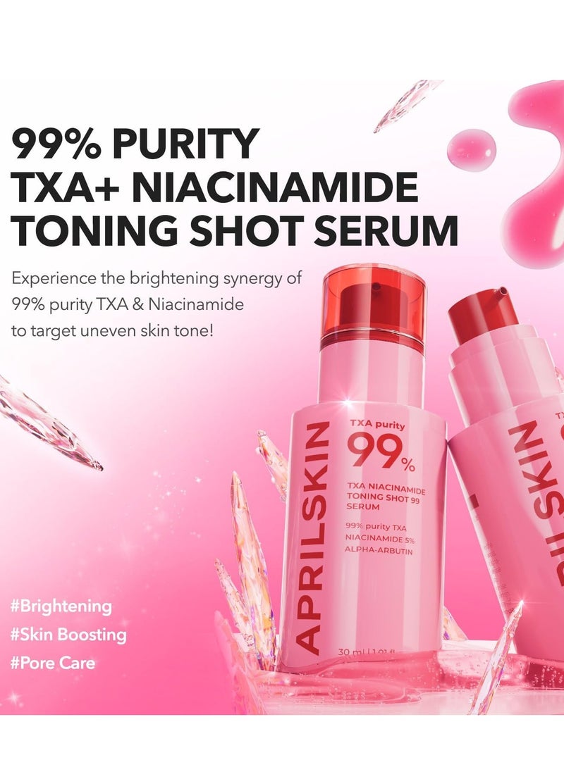 APRILSKIN TXA Niacinamide Toning Shot 99 Spicule Facial Serum｜Skin Booster Serum｜99% High-Purity Tranexamic Acid 3% + Niacinamide 5% for Uneven Skin Tone, Pore Care｜Korean Skin Care｜1.01 fl. oz.