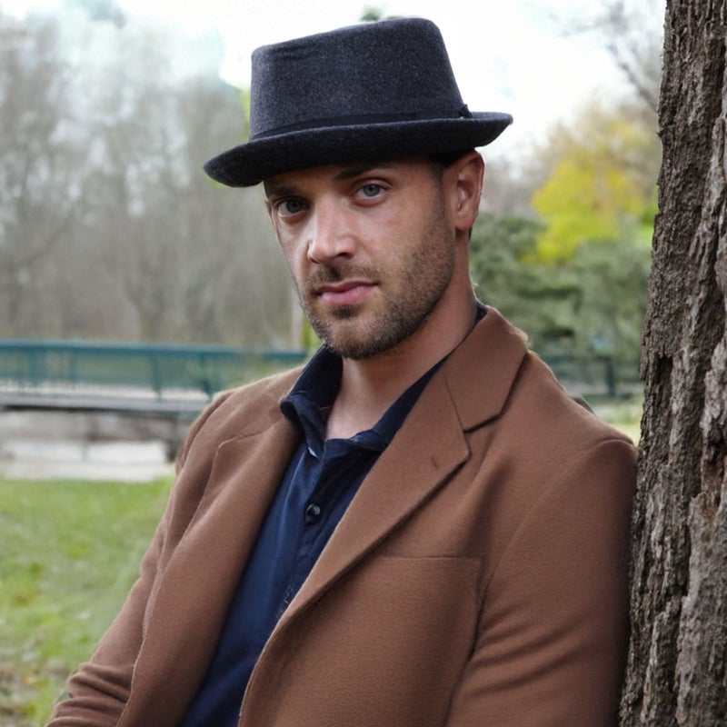 Funky Junque Porkpie Fedora Hats for Men â€“ Classic Wool Blend Trilby Dress Hat, Short Brim Fedoras for Formal & Casual Wear - Charcoal - Large/X-Large - Image 2