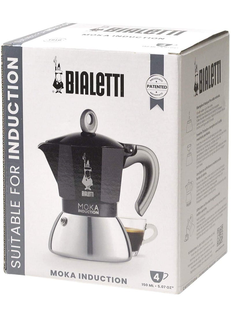 BIALeTTI Bialetti New Moka Induction Coffee Maker Moka Pot 4 Cups 150 ml Aluminium Black Compatible with Induction pan and Gas stove Italian Made  - Image 5