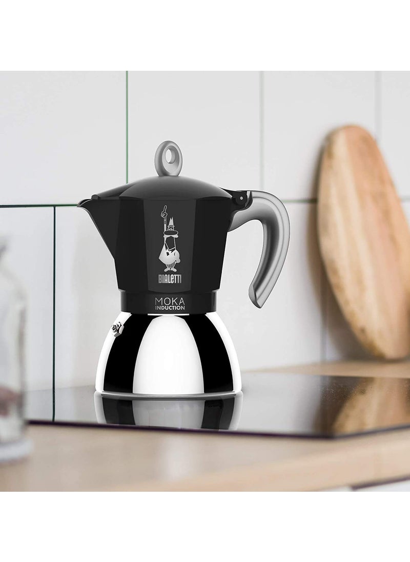 BIALeTTI Bialetti New Moka Induction Coffee Maker Moka Pot 4 Cups 150 ml Aluminium Black Compatible with Induction pan and Gas stove Italian Made  - Image 3