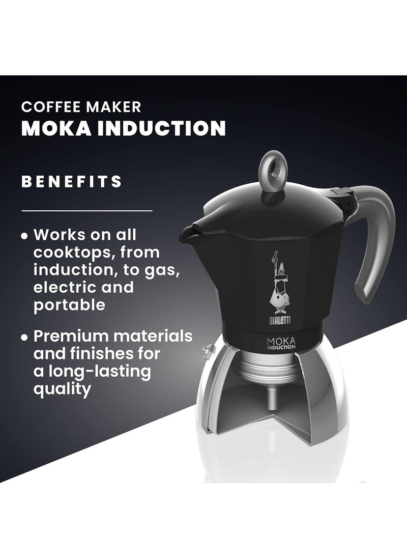 BIALeTTI Bialetti New Moka Induction Coffee Maker Moka Pot 4 Cups 150 ml Aluminium Black Compatible with Induction pan and Gas stove Italian Made  - Image 2