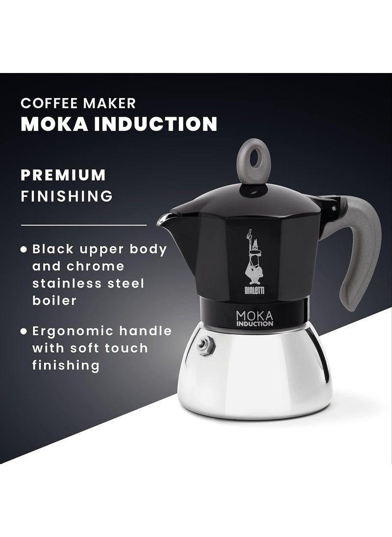 BIALeTTI Bialetti New Moka Induction Coffee Maker Moka Pot 4 Cups 150 ml Aluminium Black Compatible with Induction pan and Gas stove Italian Made  - Image 4