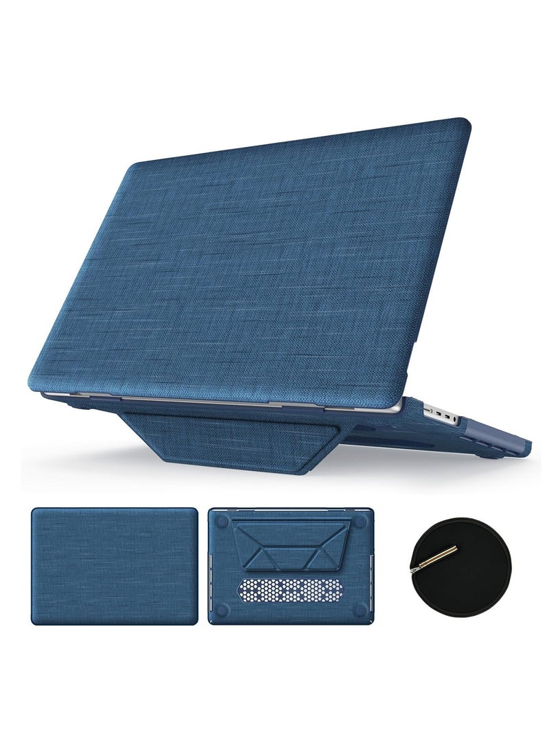 حافظة لجهاز MacBook Pro مقاس 16 بوصة M4، حافظة M4، حامل قابل للطي ووسادة/حقيبة ماوس، غلاف بلاستيكي صلب، غطاء حماية من القماش المنسوج لجهاز MacBook Pro مقاس 16 بوصة (2021-2024) [M1 A2485/M2 A2780/M3 A2991] (كحلي) - Image 1