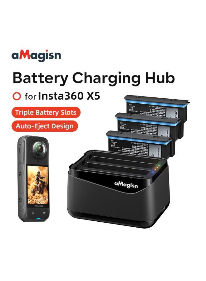 aMagisn Battery Charger Case for Insta360 X5 – 3-Slot Fast Charging, SD Card Storage, Smart Power Control, Travel-Ready, Safety Protected (Charger Only, No Battery or Camera) - Image 2